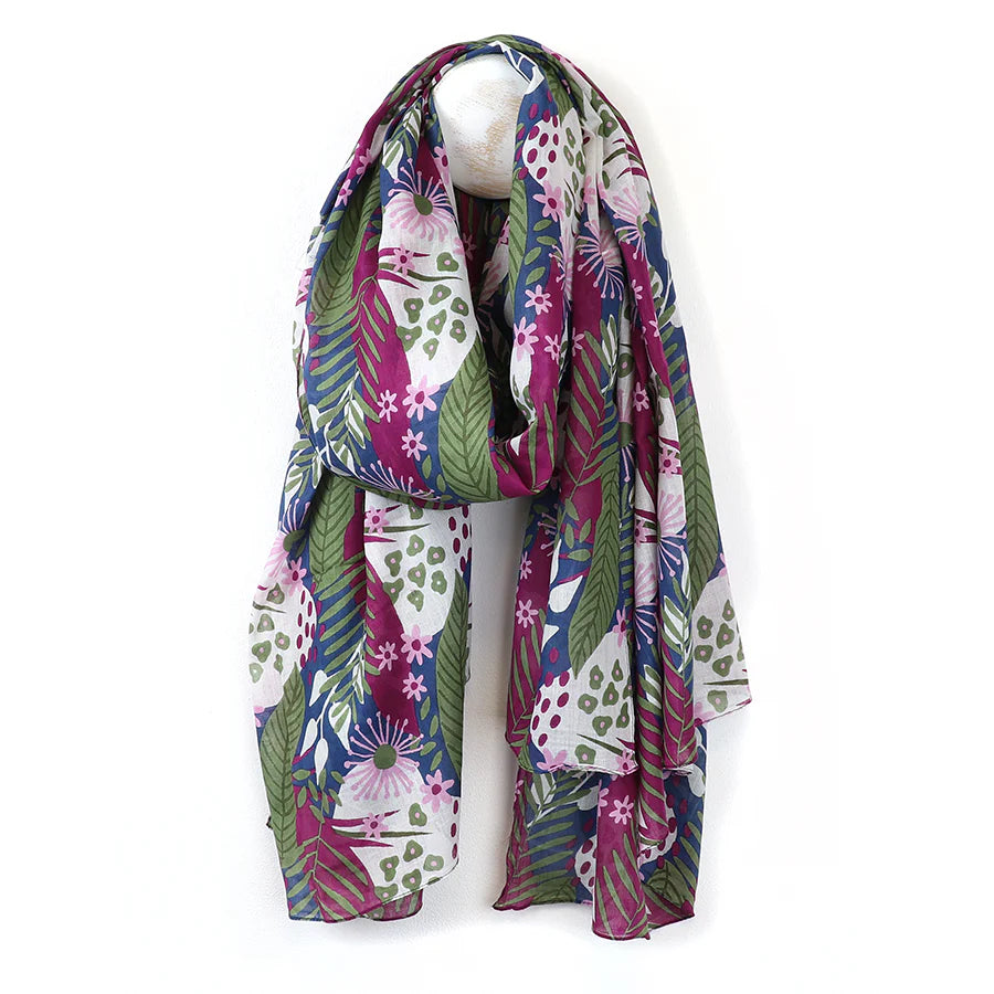 Botanical blue, green and purple Organic Cotton Scarf