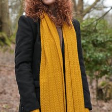 Load image into Gallery viewer, Mustard Recycled Yarn Herringbone Cable Knit Scarf
