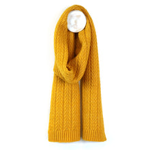Load image into Gallery viewer, Mustard Recycled Yarn Herringbone Cable Knit Scarf
