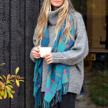 Load image into Gallery viewer, Teal Blue/Purple Mix Checked Winter Scarf
