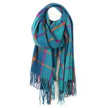 Load image into Gallery viewer, Teal Blue/Purple Mix Checked Winter Scarf
