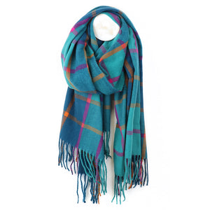 Teal Blue/Purple Mix Checked Winter Scarf