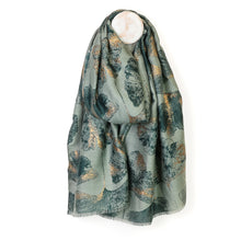 Load image into Gallery viewer, Greta Sage Mix Gingko and Metallic Gold Print Scarf
