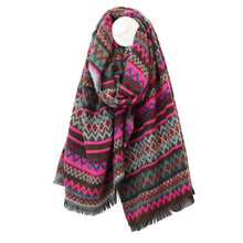 Load image into Gallery viewer, Zadie Neon Pink and Brown Mix Zigzag Stripes Scarf
