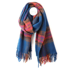 Load image into Gallery viewer, Miranda Blue, Pink And Orange Mix Cosy Check Sections Scarf
