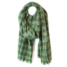 Load image into Gallery viewer, Sienna Forest Green Mix Check Weave Scarf With Metallic Thread
