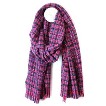 Load image into Gallery viewer, Chelsea Vibrant Pink Mix Check Weave Scarf With Metallic Thread
