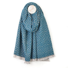 Load image into Gallery viewer, Frankie Teal Reversible Geometric Weave Scarf
