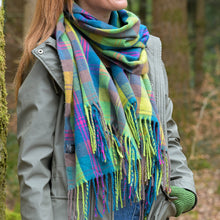 Load image into Gallery viewer, Esme Lime Blue and Pink Classic Tartan Check Scarf
