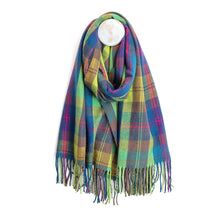 Load image into Gallery viewer, Esme Lime Blue and Pink Classic Tartan Check Scarf
