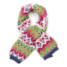 Load image into Gallery viewer, Imogen Fluffy Blue, Lime And Pink Mix Patterned Pull Through Scarf
