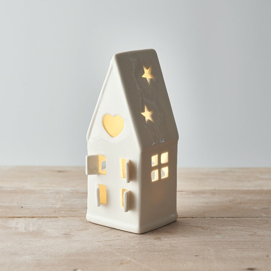 Dainty White House T-light Holder, 16.5cm