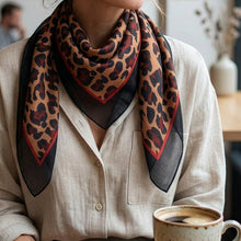 Load image into Gallery viewer, Camel, Red And Navy Mix 100% Silk Animal Print Square Scarf
