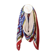 Load image into Gallery viewer, Square Wine/Navy/Aqua Mix Crinkle Scarf

