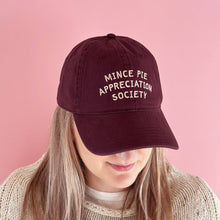 Load image into Gallery viewer, Mince Pie Appreciation Society - Cotton Baseball Cap - Burgundy
