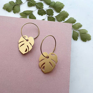 Mini Gold Monstera Hoops