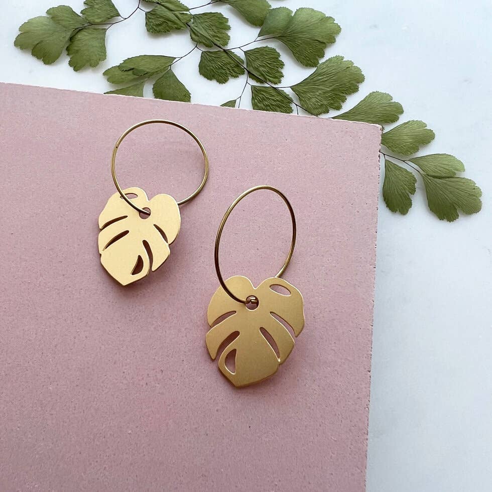 Mini Gold Monstera Hoops