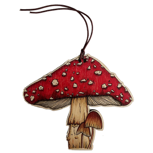 Toadstool illustrated wooden Christmas tree decoration