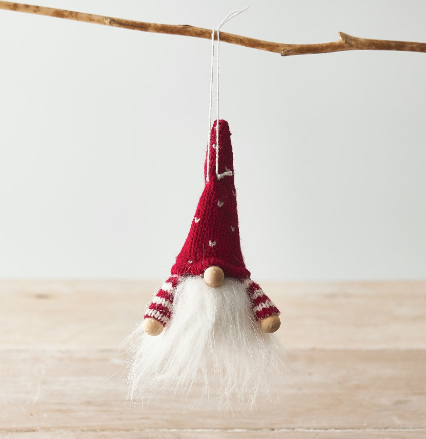 Knitted Red Gonk Hanging Christmas Decoration, 11cm