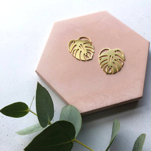 Gold Monstera Stud Earrings