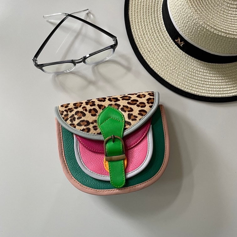 Olivia Green Leopard Upcycled Leather Handbag