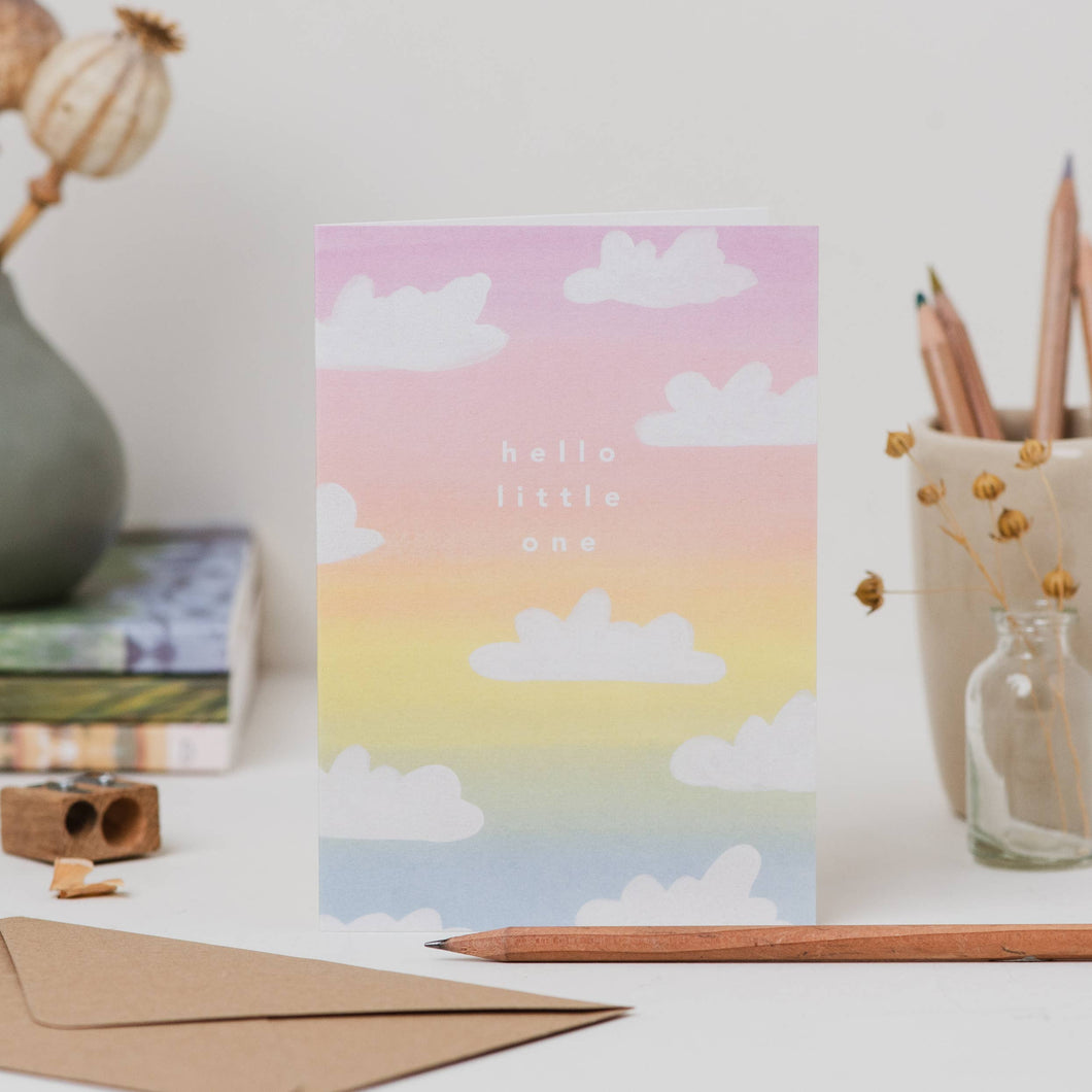 Hello Little One Rainbow Clouds New Baby Card