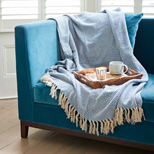 Load image into Gallery viewer, Recycled Cotton Woven Chevron Throw: Blue
