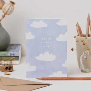 Hello Little One Blue Clouds New Baby Card