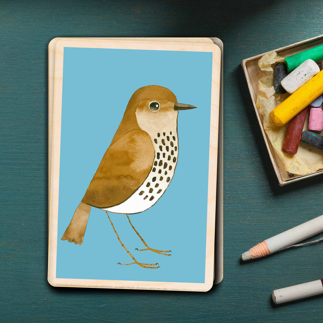 Song Thrush sustainable wooden postcard