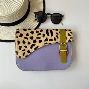 Grace Lilac Leopard Upcycled Leather Handbag