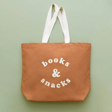 Load image into Gallery viewer, Books &amp; Snacks - Tan Canvas Tote Bag
