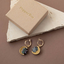 Load image into Gallery viewer, Daydream Sun &amp; Moon Hoop Earrings - Smoke Marble &amp; Gold
