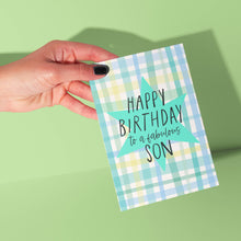 Load image into Gallery viewer, Happy Birthday to a Fabulous Son Plaid Birthday Card
