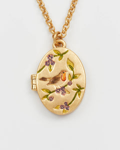 Robin & Blackberry Gold Oval Locket Chain Necklace