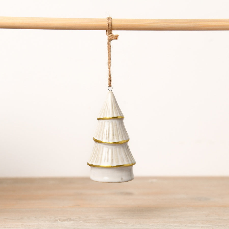 White and Gold Tree Hanging Decoration 10cm