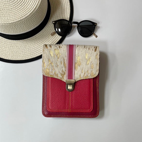 Billie Red Metallic Gold Upcycled Leather Handbag