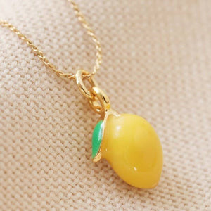 Enamel Lemon Pendant Necklace in Gold