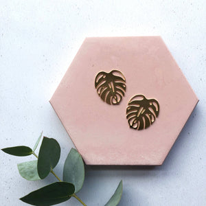 Gold Monstera Stud Earrings