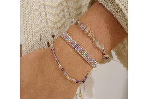 Violet Rainbow Fluorite Gold Bead Bracelet