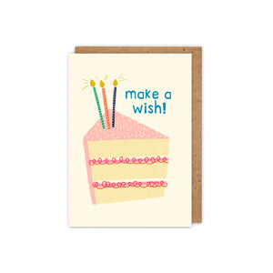 Illustrated 'Make a Wish!' fun and cute cake birthday card