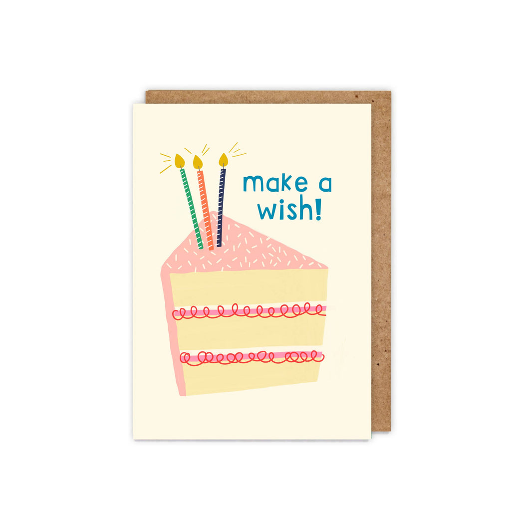 Illustrated 'Make a Wish!' fun and cute cake birthday card