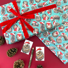Load image into Gallery viewer, Christmas Hedgehogs wrapping paper Sheets: 500mm x 700mm flat sheets
