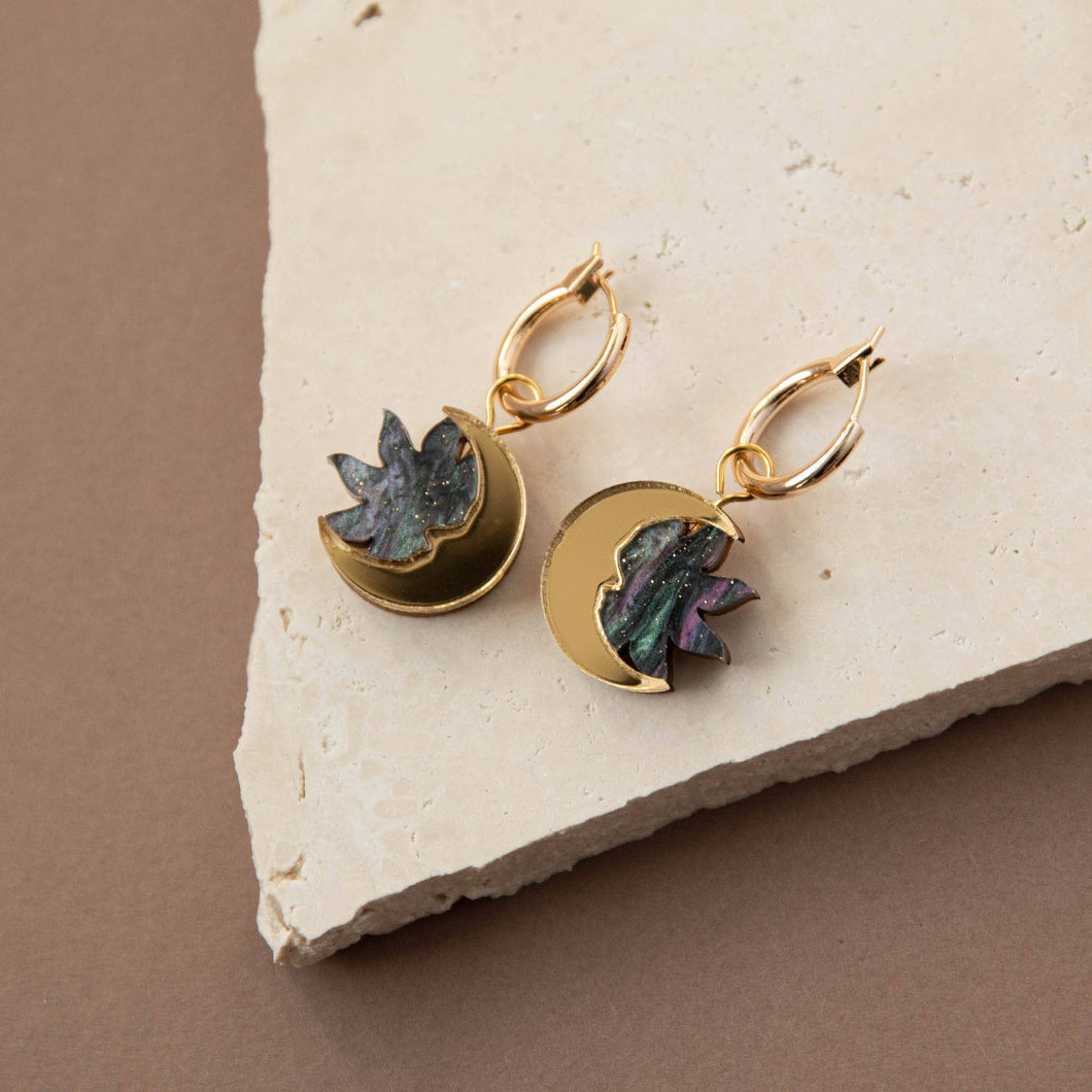 Daydream Sun & Moon Hoop Earrings - Smoke Marble & Gold