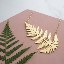 Load image into Gallery viewer, Statement Gold Fern Necklace
