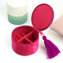 Load image into Gallery viewer, Fuchsia Velvet Floral Embroidered Jewellery Box
