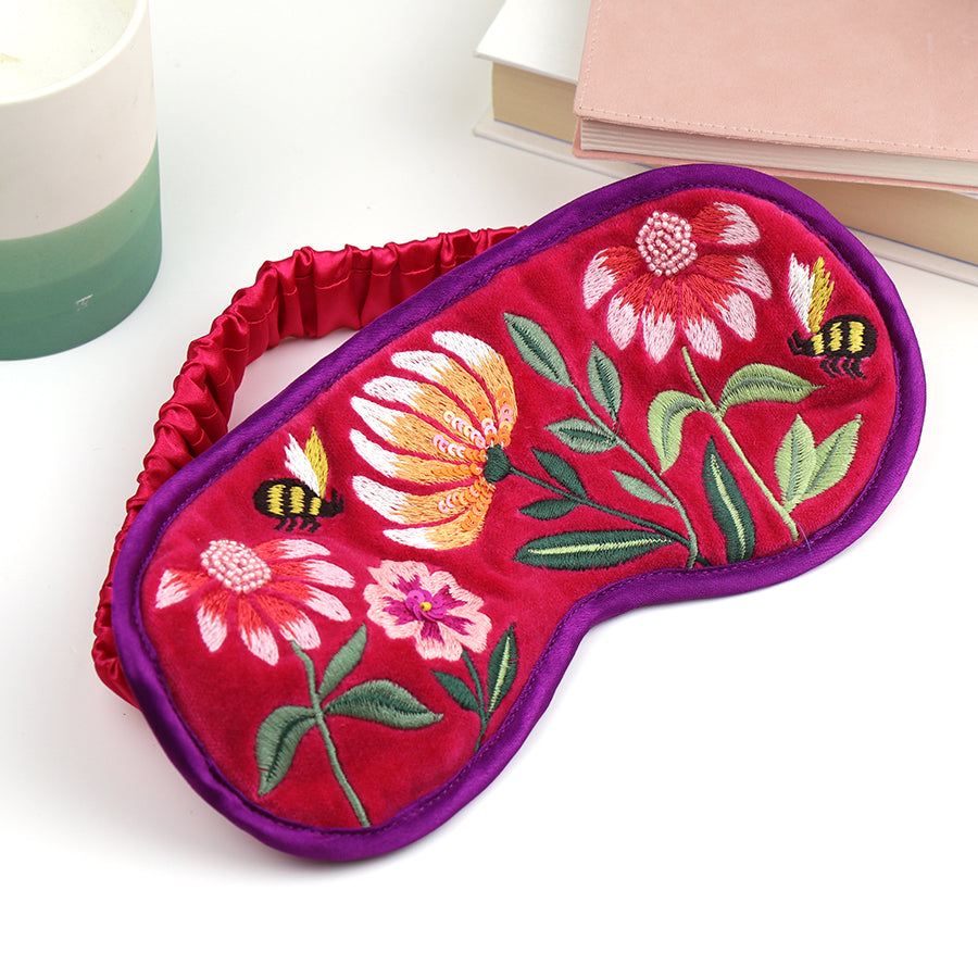 Fuchsia Velvet Floral Bee Eye Mask