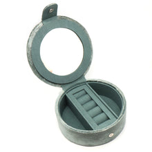 Load image into Gallery viewer, Seafoam Velvet Round Jewellery Box with Embroidered Highland Cow in Flower Crown
