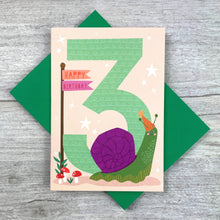 Load image into Gallery viewer, Age Three Snail Birthday Card
