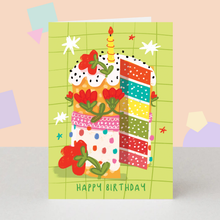 Load image into Gallery viewer, Birthday Card - Arty Bright Cake Greeting Card
