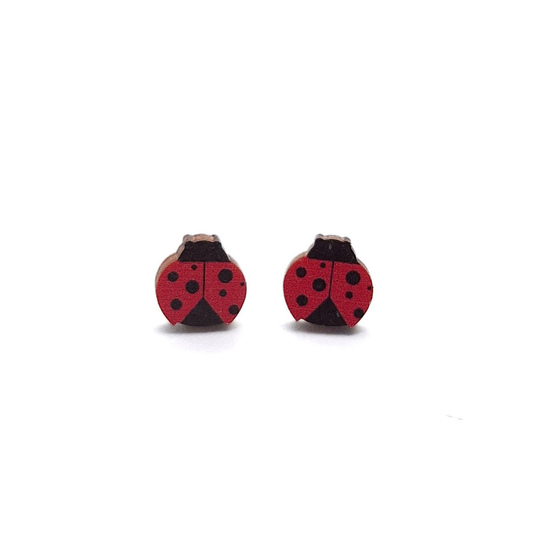 Ladybird Studs - wooden earrings